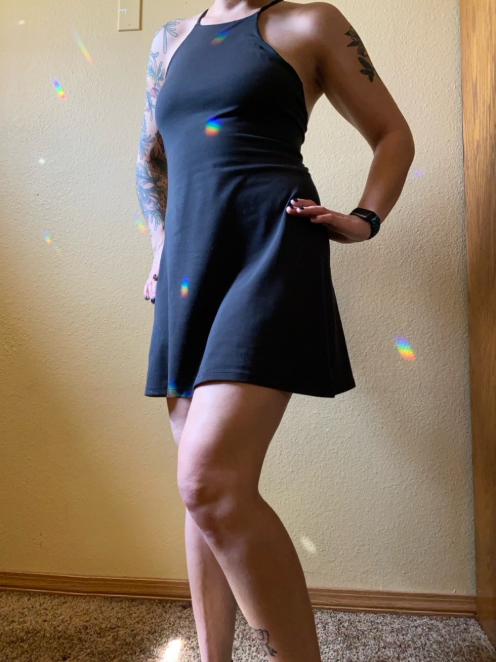 Girlfriend Collective halter dress with built-in shorts black